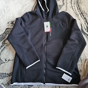 Spyder Black Hooded Jacket with White Trim